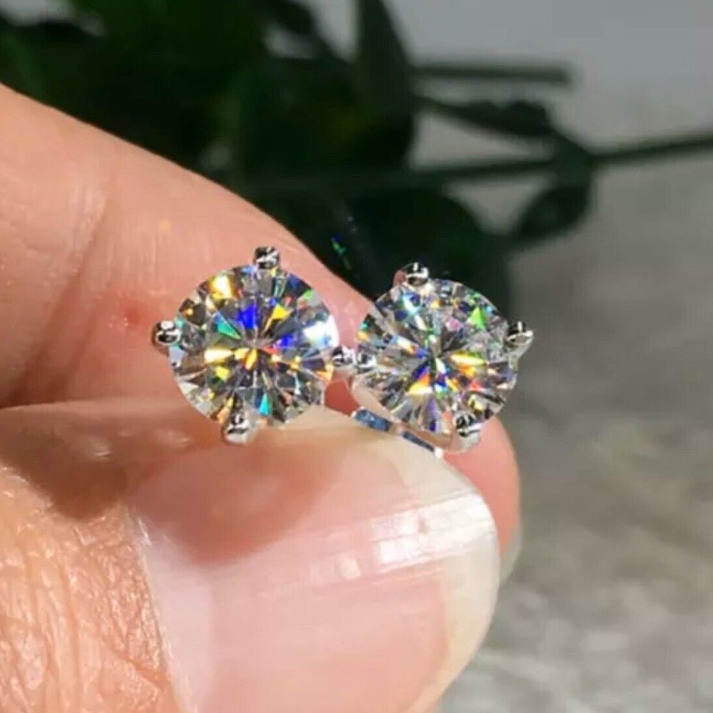 New 2Ctw 14k White Gold Simulated Diamond Stud Earrings